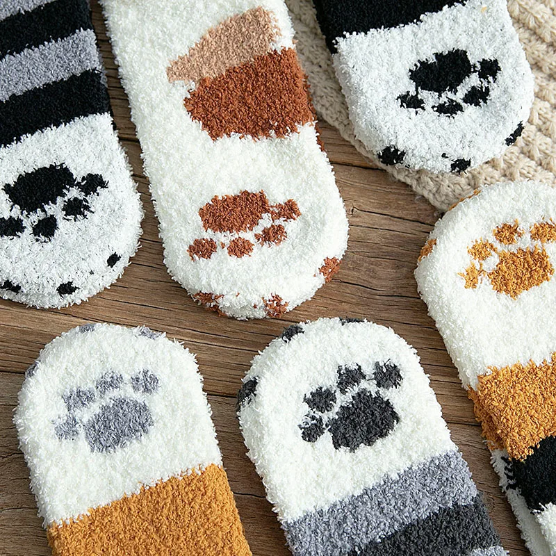 3 Pairs Womens Cats Paw Stripe 3D Socks Thick Girls Cartoon Animal Fingers Sock Hosiery Toe Zebra/Tiger/Cat Foot Sox