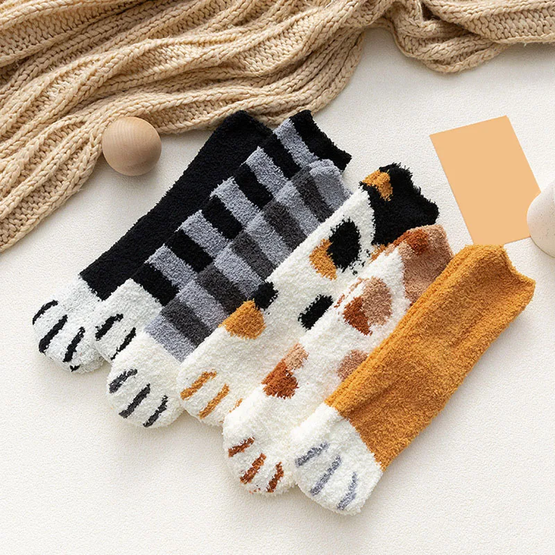 3 Pairs Womens Cats Paw Stripe 3D Socks Thick Girls Cartoon Animal Fingers Sock Hosiery Toe Zebra/Tiger/Cat Foot Sox