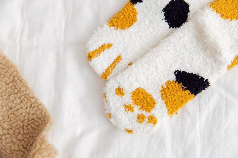 3 Pairs Womens Cats Paw Stripe 3D Socks Thick Girls Cartoon Animal Fingers Sock Hosiery Toe Zebra/Tiger/Cat Foot Sox