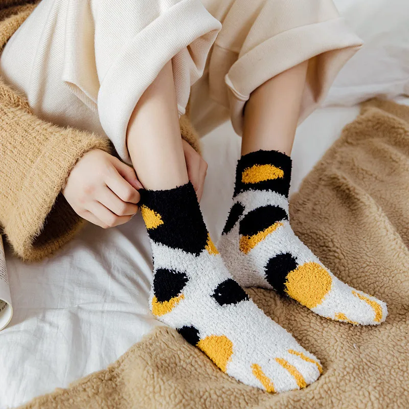 3 Pairs Womens Cats Paw Stripe 3D Socks Thick Girls Cartoon Animal Fingers Sock Hosiery Toe Zebra/Tiger/Cat Foot Sox