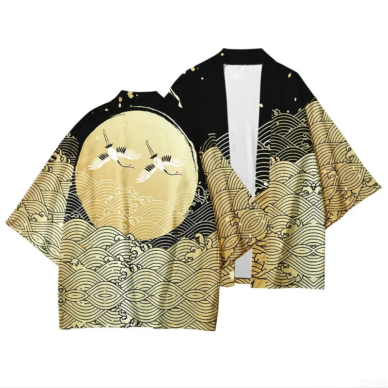 Kimono, Japanese Traditional Clothing, Boys and Girls, Wave Carpet Printed Cardigans, Children's Beach Clothes, Cloaks