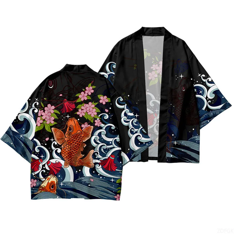 Kimono, Japanese Traditional Clothing, Boys and Girls, Wave Carpet Printed Cardigans, Children's Beach Clothes, Cloaks