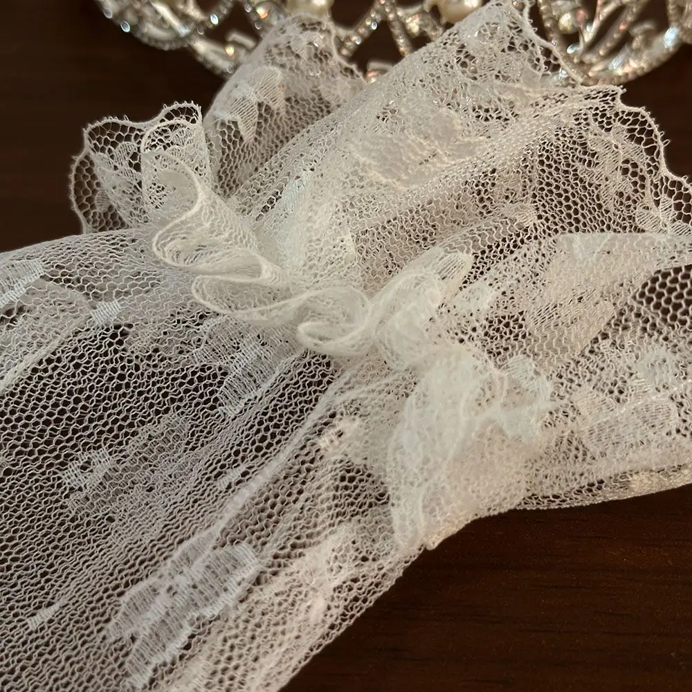 Bridal Dress Gloves Vintage Lace White Mesh Bow Knot Pearl Wedding Dress License Photo Gloves