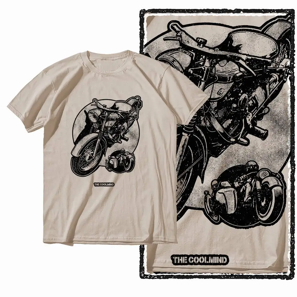 G72 Beige Cotton Men's o-neck motorcycle Graphic T-shirt |  Streetwear Big Size Cool men's Tee Tshirt