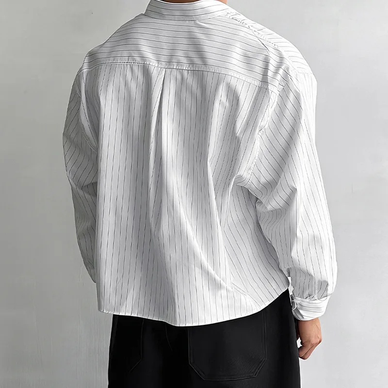 New British Retro Men Striped Shirts Trendy Loose Lapel Long Sleeve Cardigan Tops Autumn Leisure High Quality Basic Blouse S-2XL