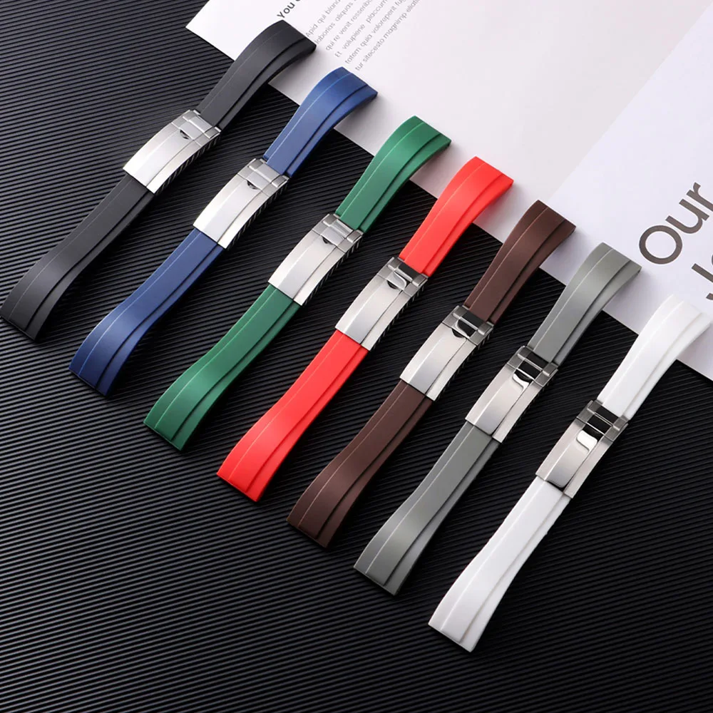 20mm Rubber Watch Strap for Rolex for Water Ghost Black Green Wrist Band Fold Buckle Bracelet Men Sport Soft Silicone Watchband
