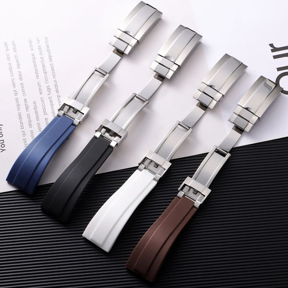 20mm Rubber Watch Strap for Rolex for Water Ghost Black Green Wrist Band Fold Buckle Bracelet Men Sport Soft Silicone Watchband