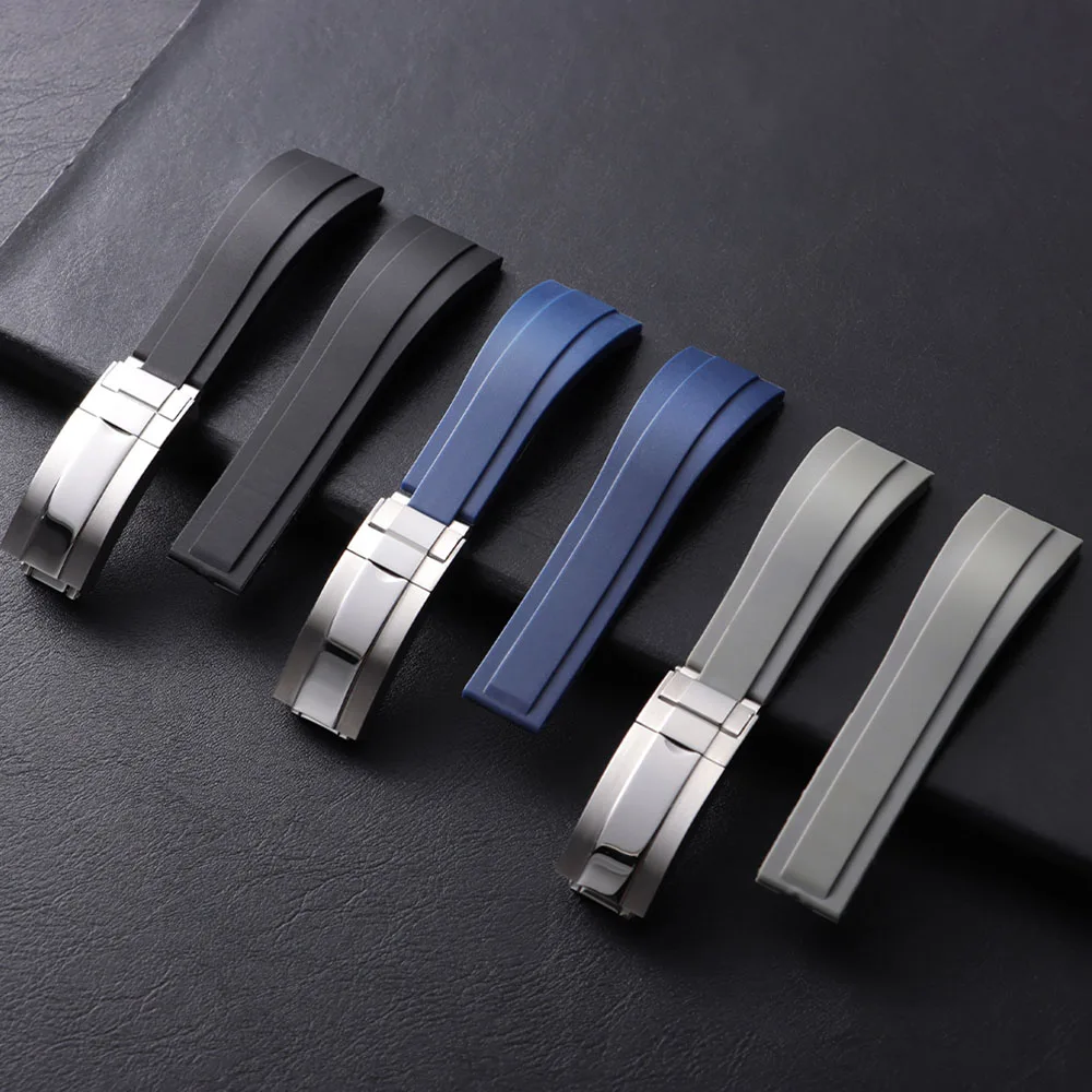 20mm Rubber Watch Strap for Rolex for Water Ghost Black Green Wrist Band Fold Buckle Bracelet Men Sport Soft Silicone Watchband
