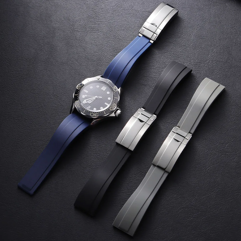 20mm Rubber Watch Strap for Rolex for Water Ghost Black Green Wrist Band Fold Buckle Bracelet Men Sport Soft Silicone Watchband