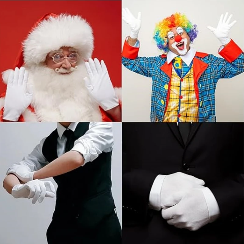 6/12Pairs White Cotton Gloves for Women Men Full Finger Anti Slip Hand Protection Gloves Waiters Drivers Jewelry Workers Glove