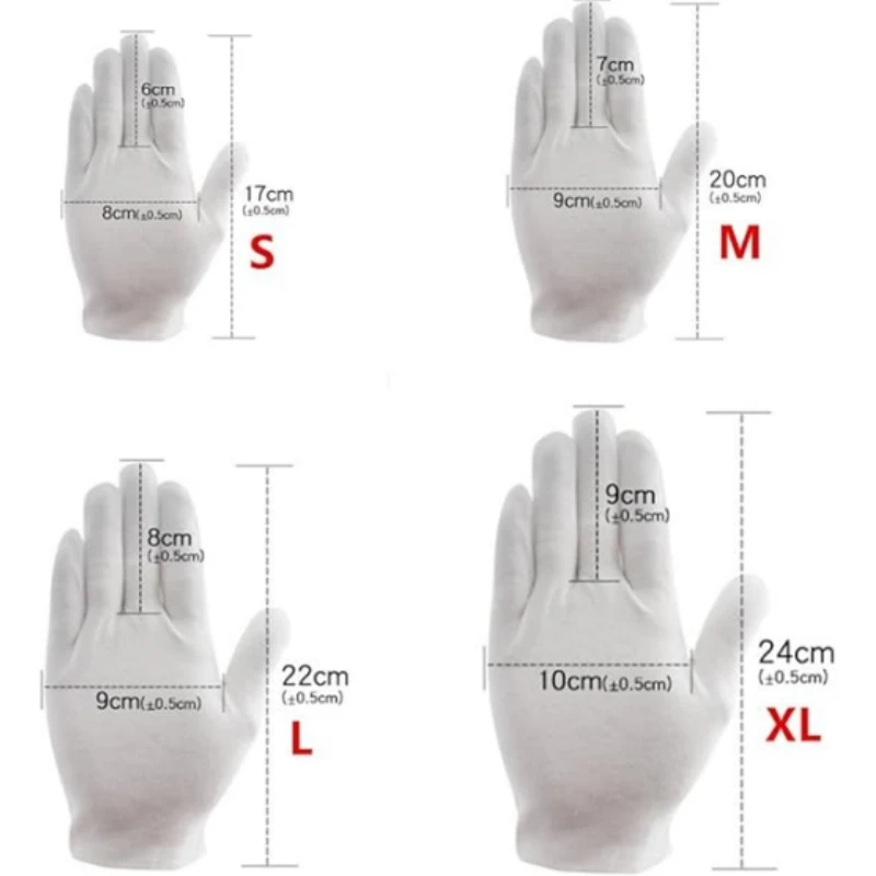 6/12Pairs White Cotton Gloves for Women Men Full Finger Anti Slip Hand Protection Gloves Waiters Drivers Jewelry Workers Glove