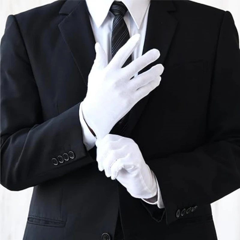 6/12Pairs White Cotton Gloves for Women Men Full Finger Anti Slip Hand Protection Gloves Waiters Drivers Jewelry Workers Glove