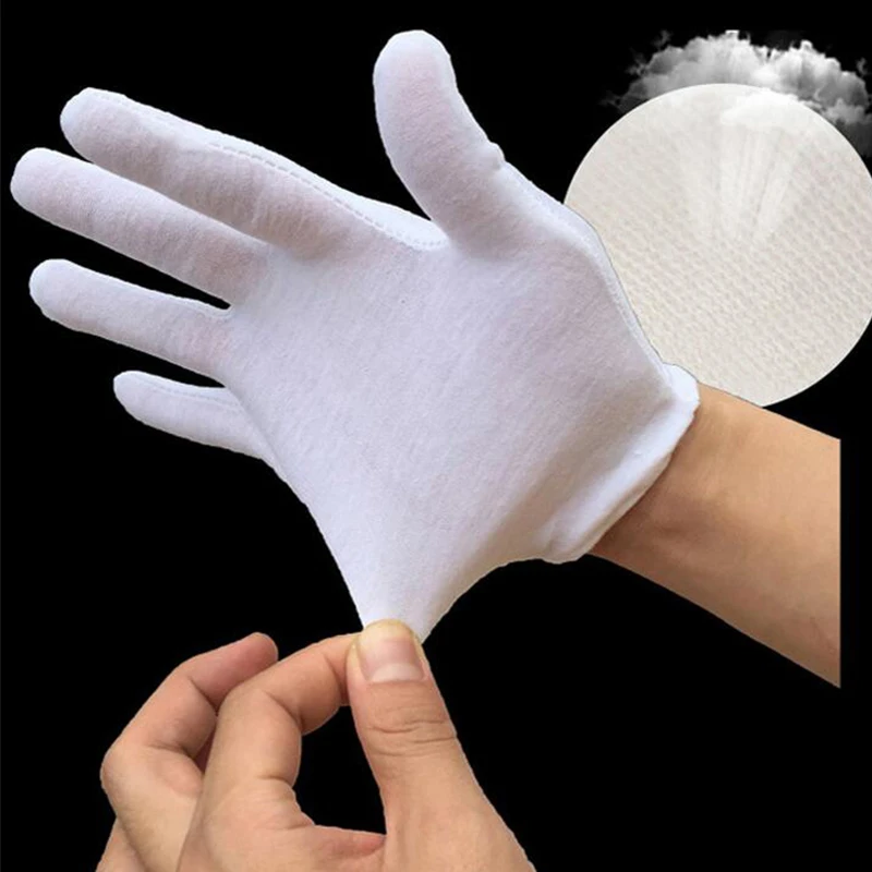 6/12Pairs White Cotton Gloves for Women Men Full Finger Anti Slip Hand Protection Gloves Waiters Drivers Jewelry Workers Glove