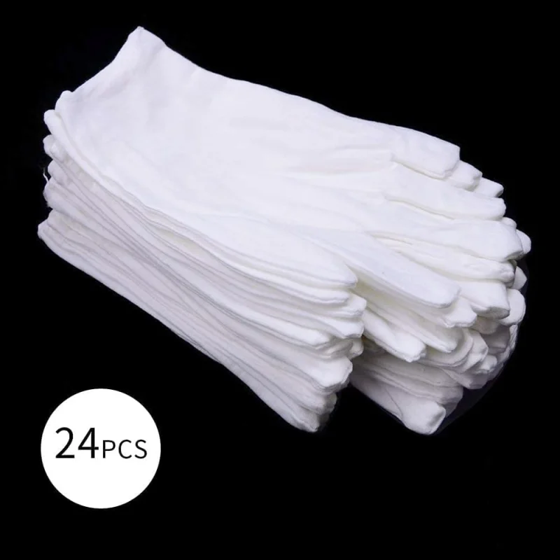 6/12Pairs White Cotton Gloves for Women Men Full Finger Anti Slip Hand Protection Gloves Waiters Drivers Jewelry Workers Glove