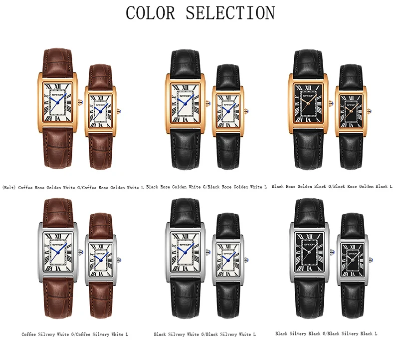 SANDA Leisure Leather Strap Men Women Couple Tank Watches Vintage Korean Roman Scale Square Temperament Quartz Wristwatch
