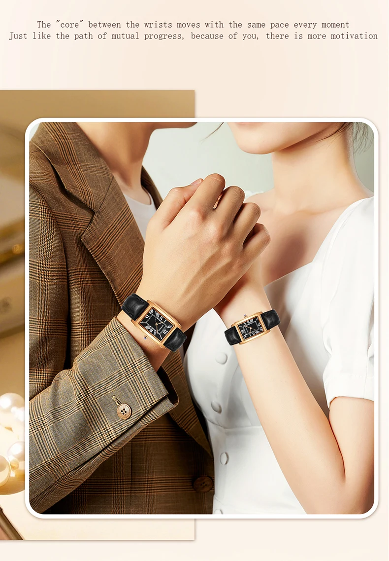 SANDA Leisure Leather Strap Men Women Couple Tank Watches Vintage Korean Roman Scale Square Temperament Quartz Wristwatch