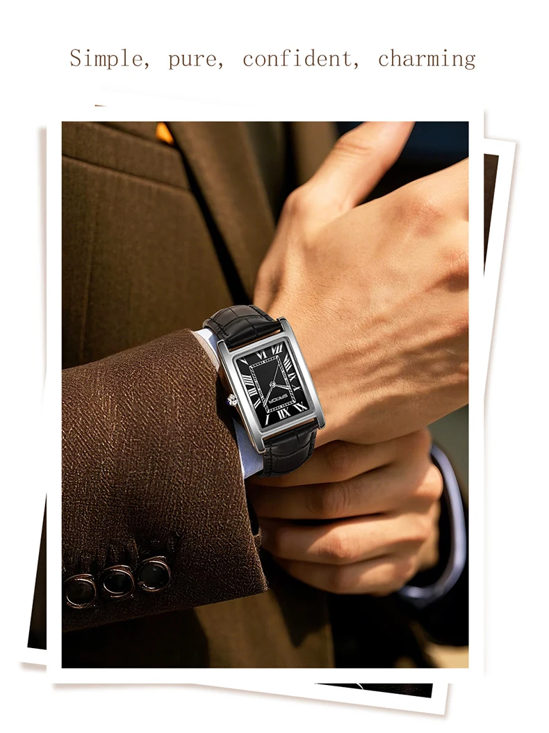 SANDA Leisure Leather Strap Men Women Couple Tank Watches Vintage Korean Roman Scale Square Temperament Quartz Wristwatch