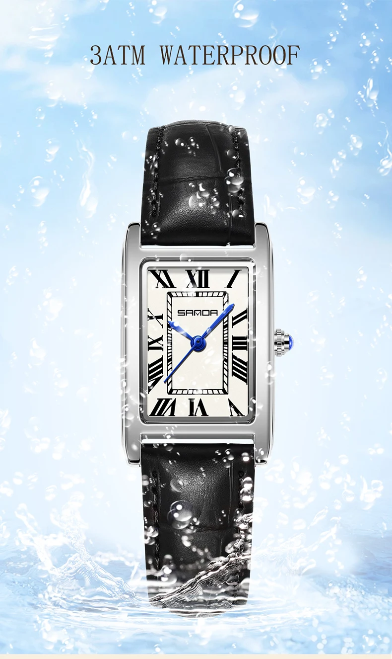 SANDA Leisure Leather Strap Men Women Couple Tank Watches Vintage Korean Roman Scale Square Temperament Quartz Wristwatch