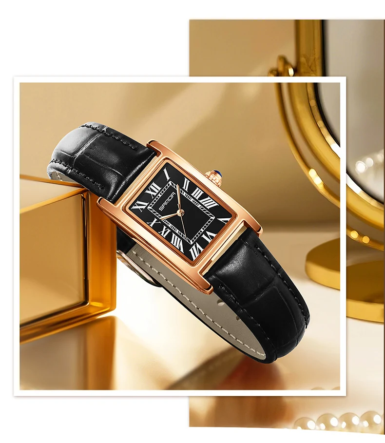 SANDA Leisure Leather Strap Men Women Couple Tank Watches Vintage Korean Roman Scale Square Temperament Quartz Wristwatch