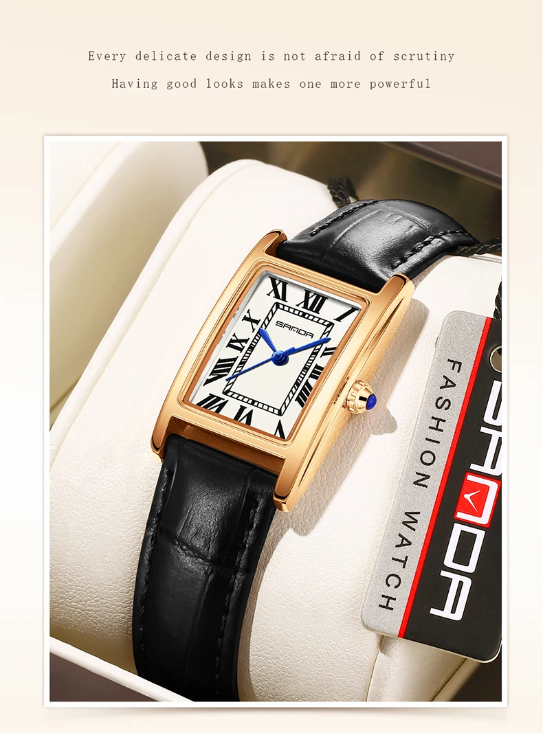 SANDA Leisure Leather Strap Men Women Couple Tank Watches Vintage Korean Roman Scale Square Temperament Quartz Wristwatch