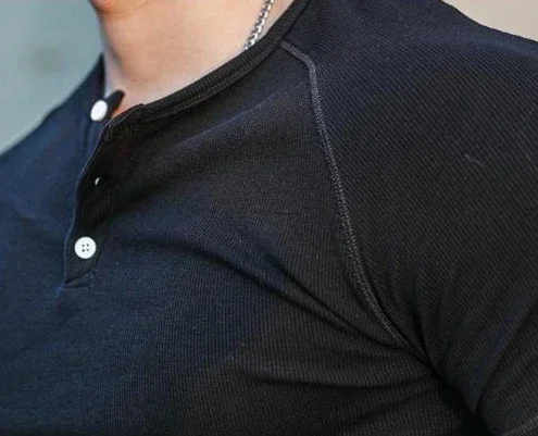 Men's Summer Short Sleeve Henley Neck T-shirt Solid Color Male Tops Slim Fit Button Neck High Quality Cozy Tshirt Streetwear