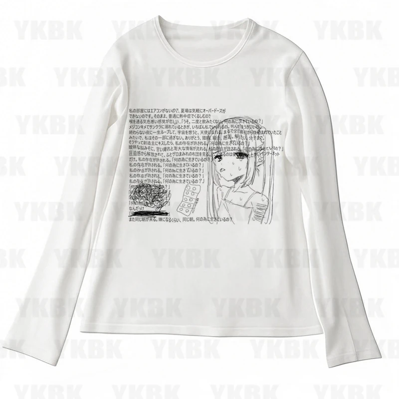 Graphic Harajuku Print Letter Anime Long Sleeve Women's T-shirts 90s Clothes Vintage Women Female Trashy Y2k 2000s Tops Gothic