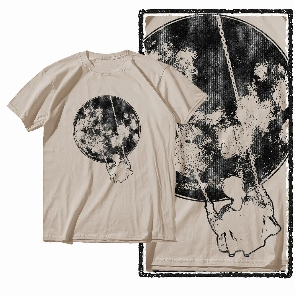 G44 Beige Cotton Men's Cool Space Graphic T-shirt |  Streetwear Big Size O-neck men's Tee Tshirt