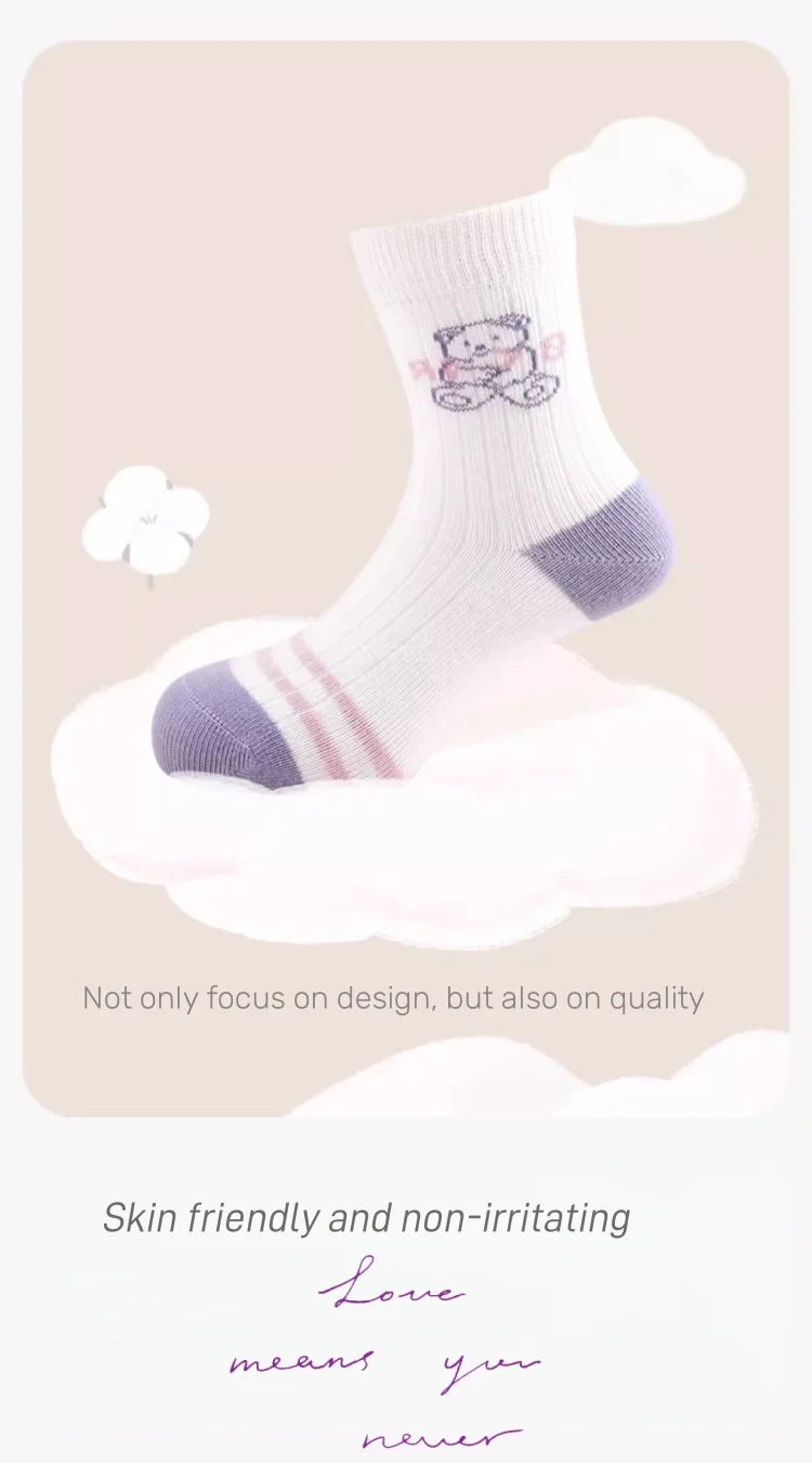 5 Pairs Girls' Socks Spring Summer Cotton Socks Kids Cute Bear Sock 1-14T Children's Mid-calf Socks