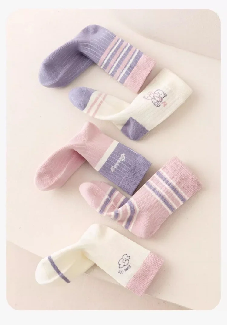 5 Pairs Girls' Socks Spring Summer Cotton Socks Kids Cute Bear Sock 1-14T Children's Mid-calf Socks
