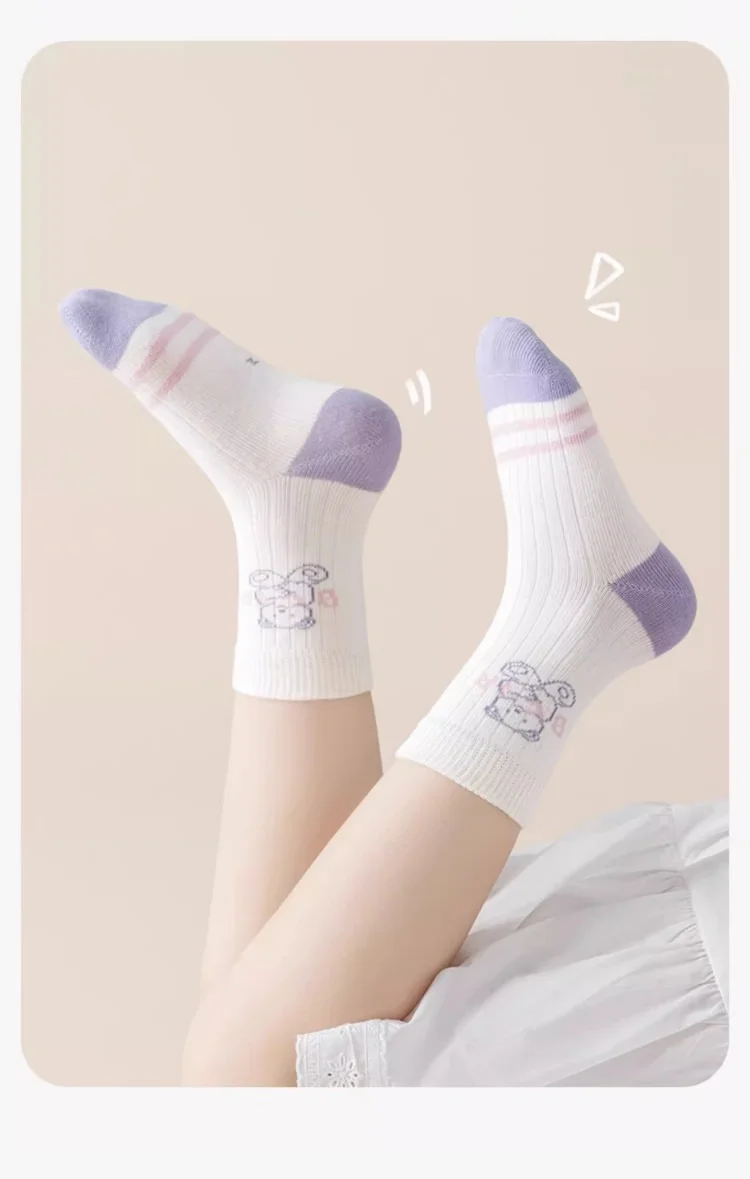 5 Pairs Girls' Socks Spring Summer Cotton Socks Kids Cute Bear Sock 1-14T Children's Mid-calf Socks