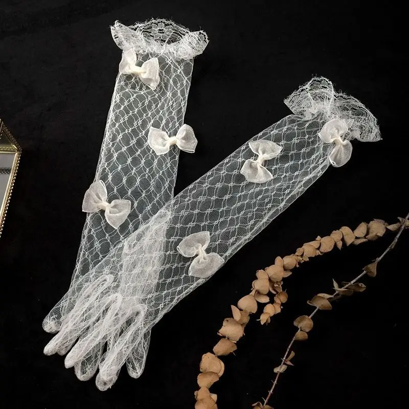6 Styles Fashion Lace Gloves with Butterfly Flowers White Bridal Wedding Dress Gloves for Birthday Party Photography