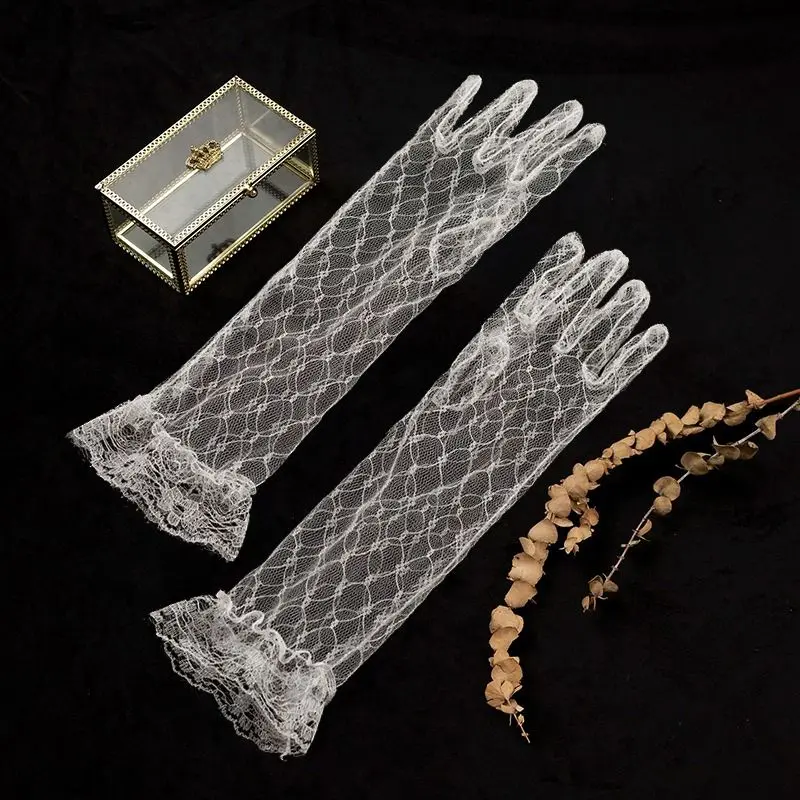 6 Styles Fashion Lace Gloves with Butterfly Flowers White Bridal Wedding Dress Gloves for Birthday Party Photography