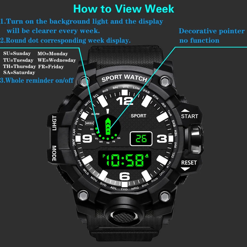 Electronic Watch Set For Men's Military Sports Watches Set Luminous Multifunction LED Digital Wristwatch for Man Kids Boy Studen