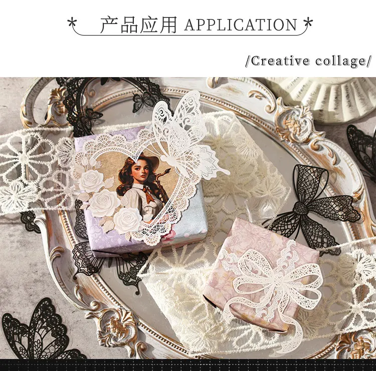 Black and white lace Decor 20 pcs PET Stickers pack Collage Junk Journal DIY Scrapbooking Self Adhesive Creative Diary Stickers