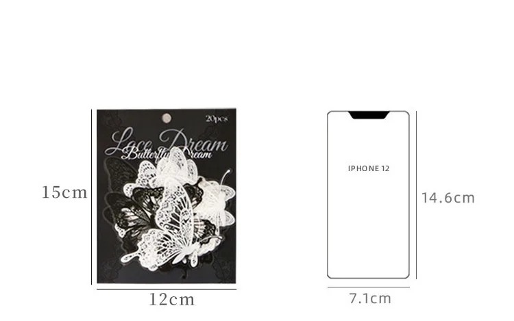 Black and white lace Decor 20 pcs PET Stickers pack Collage Junk Journal DIY Scrapbooking Self Adhesive Creative Diary Stickers