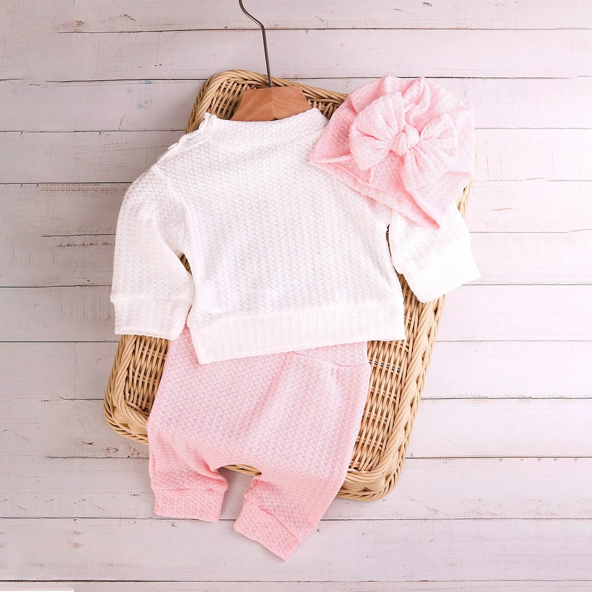 "Hello" Embroidery Newborn Photography Props Infant Romper Jumpsuit with Bow Hat Baby Coming Home Outfit Baby Photo Gift-HD