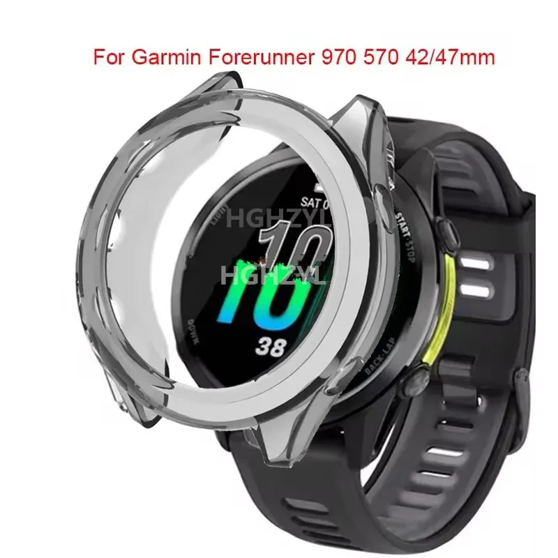 Screen Protector Cover For Garmin Forerunner 570 47/42mm Protective Watch Case TPU Hollow for Forerunner 970 Clear Bumper Shell