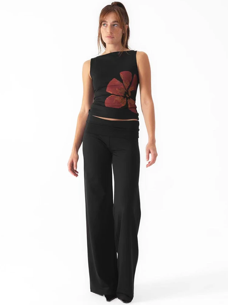 Women's Flower Print Crop Tank Top Fitted Boat Neck Sleeveless Summer Top for Party Club 2025 New Fashion