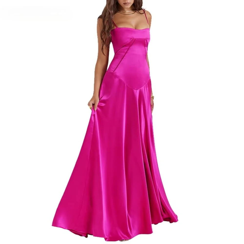 Sexy Halter Satin Dress Long Floor-Length Backless Evening Dresses Exquisite High Quality Prom Party Gowns for Women Customized