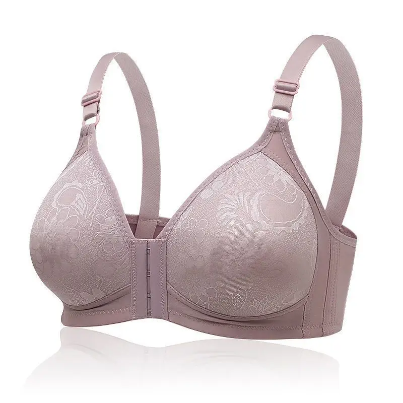 1pcs Womens Front Clasp Full Cup Bras No Steel Ring Support Lace Bralettes Large Size Mom Brassiere Comfort Ventilate Underwears