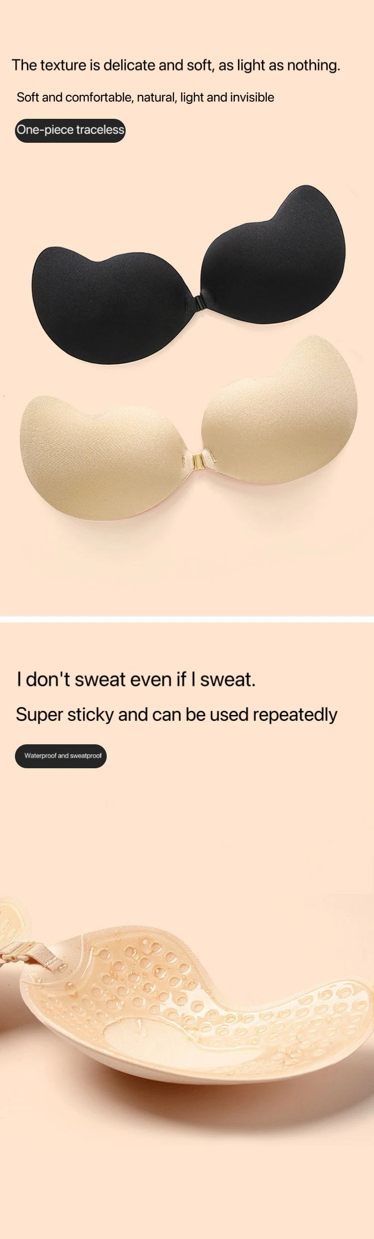 1pcs Women Invisible Push Up Bra Backless Strapless Bra Seamless Front Closure Bralette Underwear Silicone Self-Adhesive Bra Pad