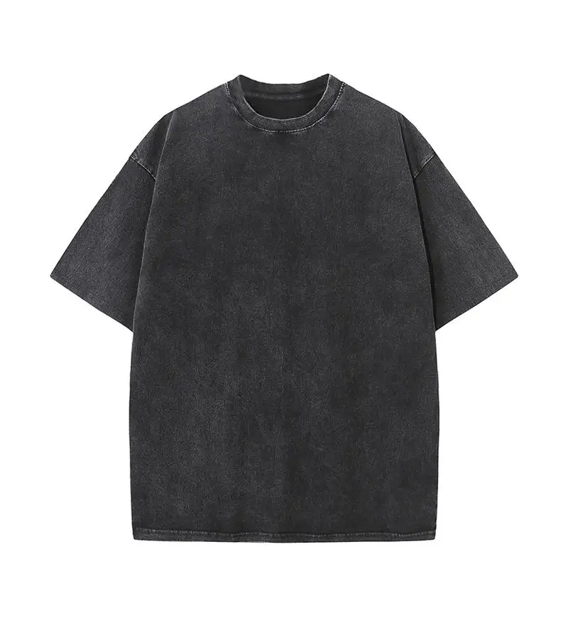 230G Cotton Retro T-shirt Drop-shoulder Sleeve Men Women Vintage Short-sleeve T Shirts Solid Color Hip Hop Loose Tees