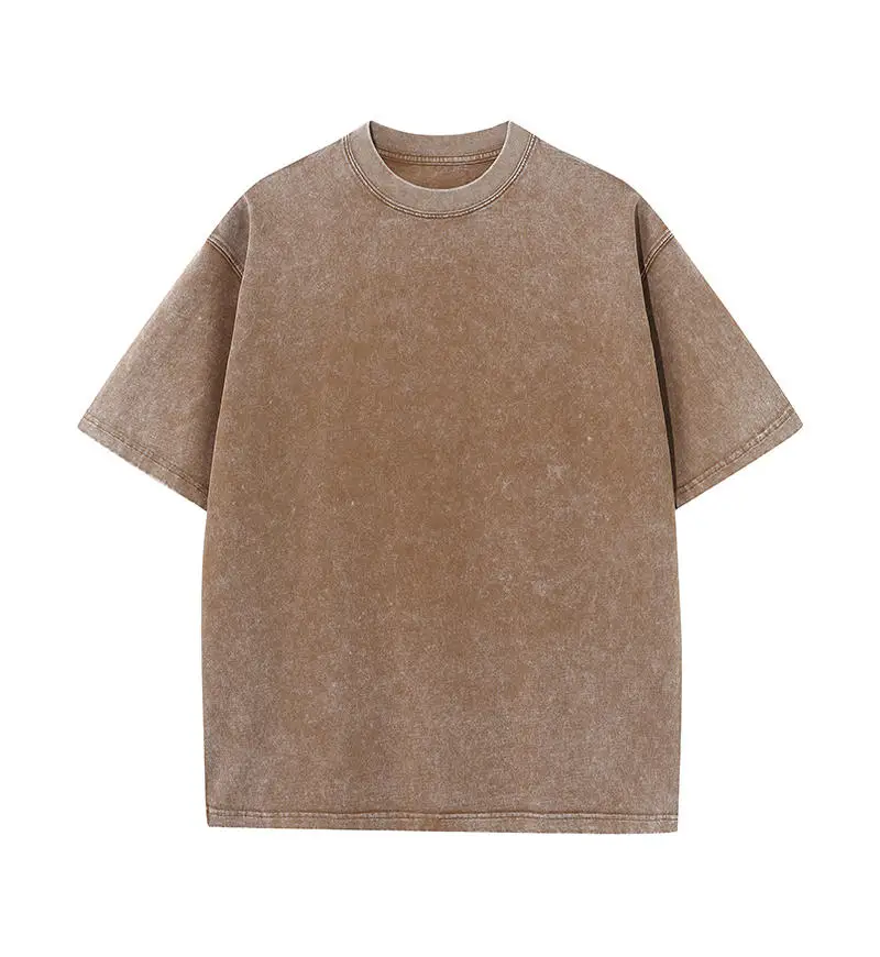 230G Cotton Retro T-shirt Drop-shoulder Sleeve Men Women Vintage Short-sleeve T Shirts Solid Color Hip Hop Loose Tees