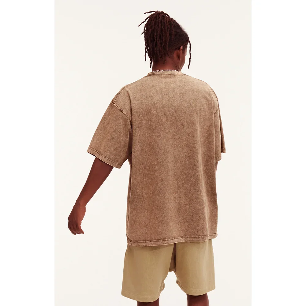 230G Cotton Retro T-shirt Drop-shoulder Sleeve Men Women Vintage Short-sleeve T Shirts Solid Color Hip Hop Loose Tees