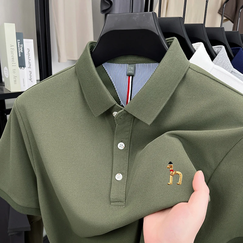 Brand Design Men's Polo Shirt Lapel Short Sleeve T-Shirt Summer New Exquisite Dog Embroider Fashion Business Handsome Men's Wear