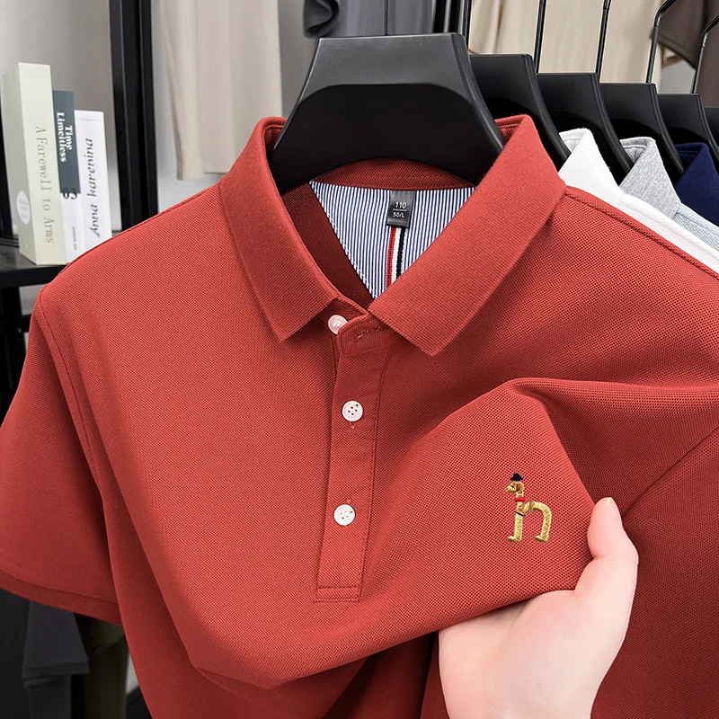 Brand Design Men's Polo Shirt Lapel Short Sleeve T-Shirt Summer New Exquisite Dog Embroider Fashion Business Handsome Men's Wear