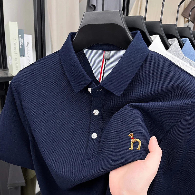 Brand Design Men's Polo Shirt Lapel Short Sleeve T-Shirt Summer New Exquisite Dog Embroider Fashion Business Handsome Men's Wear