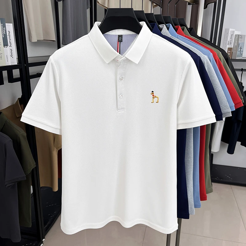Brand Design Men's Polo Shirt Lapel Short Sleeve T-Shirt Summer New Exquisite Dog Embroider Fashion Business Handsome Men's Wear
