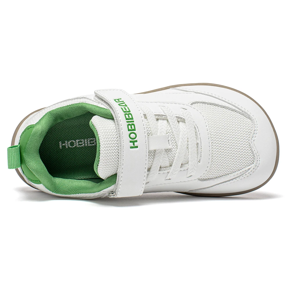 HOBIBEAR Kids Wide Toe Shoes Big Kid Barefoot Hook Loop Minimalist Sneakers Artificial Leather Mesh Shoes