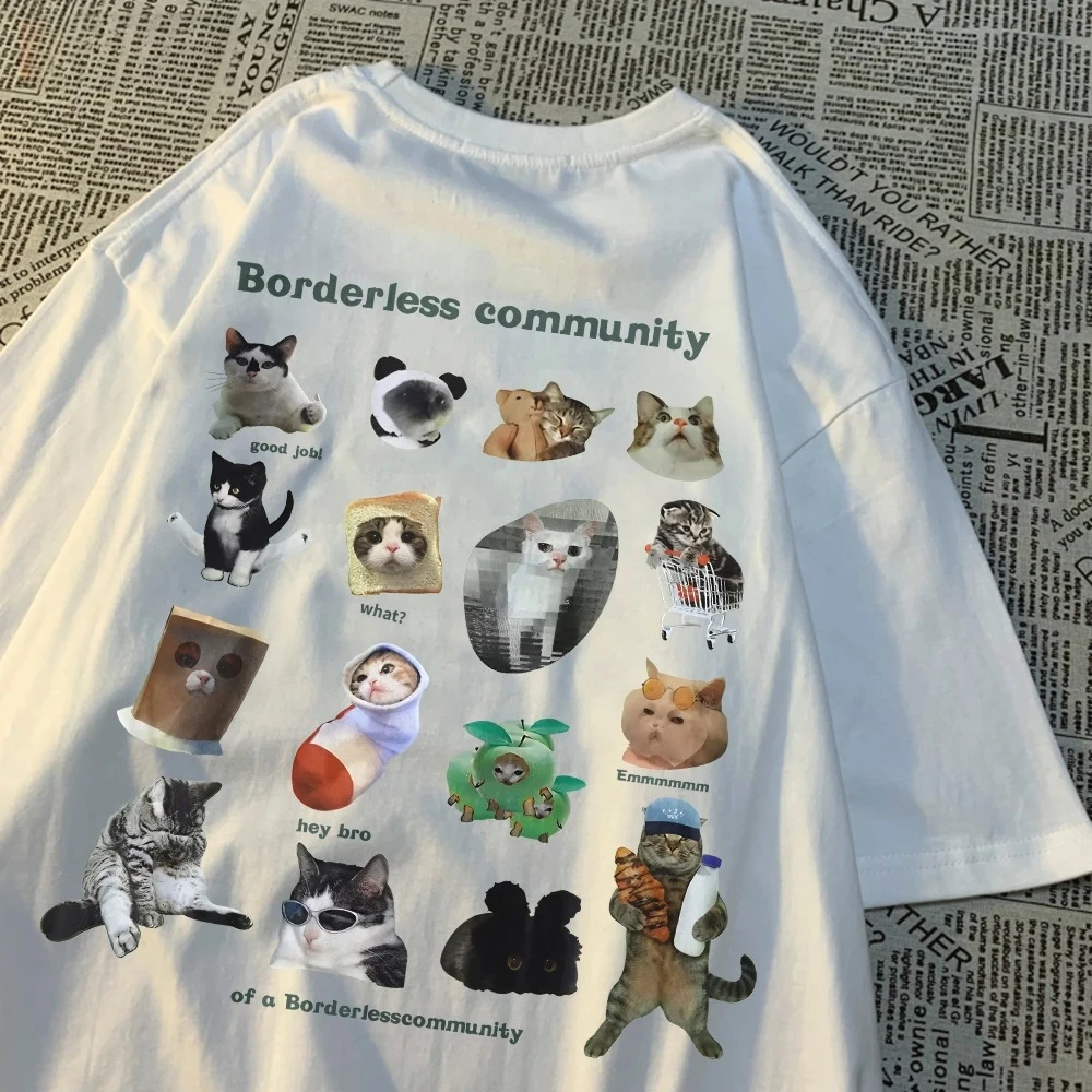 Summer Women T-Shirts Cute Cats Picture Printed Short Sleeve Round Neck Soft Comfortable Tops Casual Female Clothing